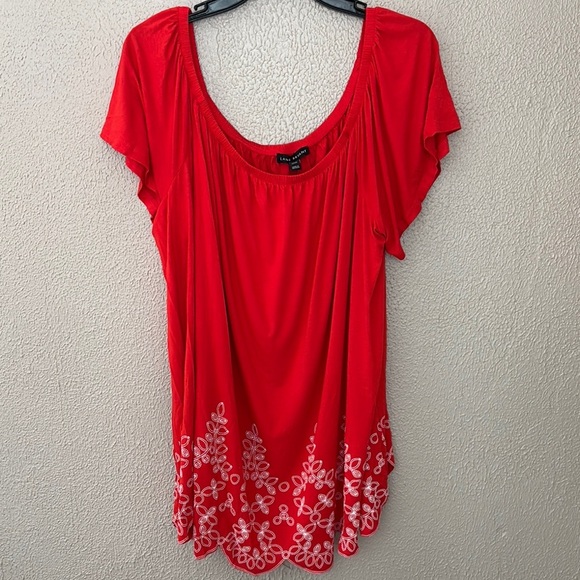 Lane Bryant Plus Size Red Stretchy Off Shoulder Short Sleeve Flowy Top 22/24 3X - Picture 1 of 6